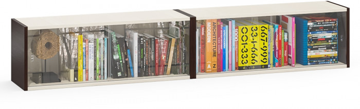 Две полки книжных С-МД-КН01, цвет венге/дуб, ШхГхВ размер каждой полки в отдельности: 83х25х30 см., стеклянные дверцы