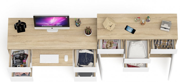 Мори компьютерный стол МС-2 + Комод МК1200.4, дуб сонома/белый