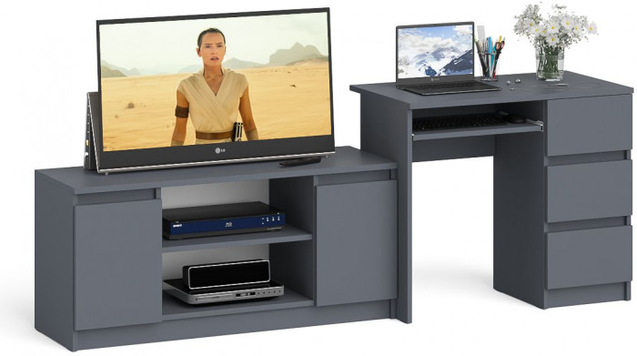 Мори компьютерный стол МС-6 правый + Тумба МТВ1200.1, графит