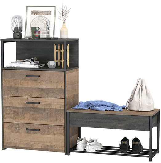 Трувор 13.241.03 Тумба для обуви + 13.307.02 Комод с ящиками, дуб гранж песочный/интра