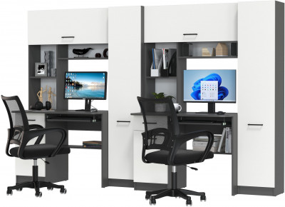 Два стола рабочих 6-0603 Альфа + два кресла 103 чёрных, графит/белый