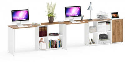 Лидер-8 Стол + Стол + Тумба МД 3.15, белый шагрень/крафт золото