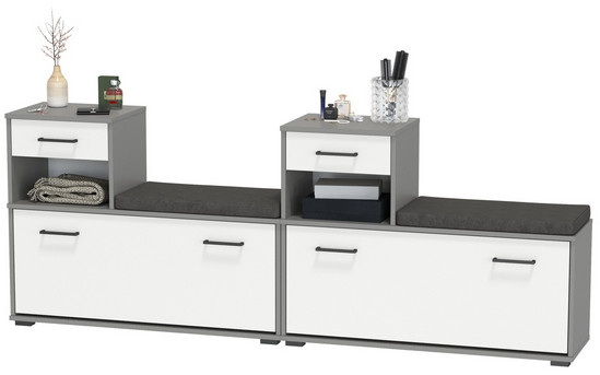 Лира ГК 2-0714+2-0714графбел Тумба под обувь, графит/белый