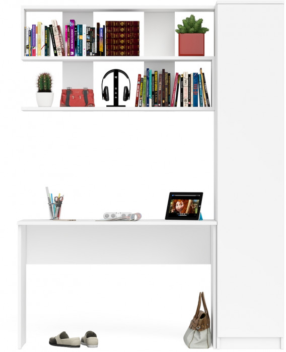 Мори письменный стол МСП1200.1 + Пенал МШ400.1 + Полка 1200, белый