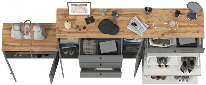 Остин 16.221 Комод + 16.121 Тумба для обуви + 13.257 Тумба, серый графит/дуб крафт золотой