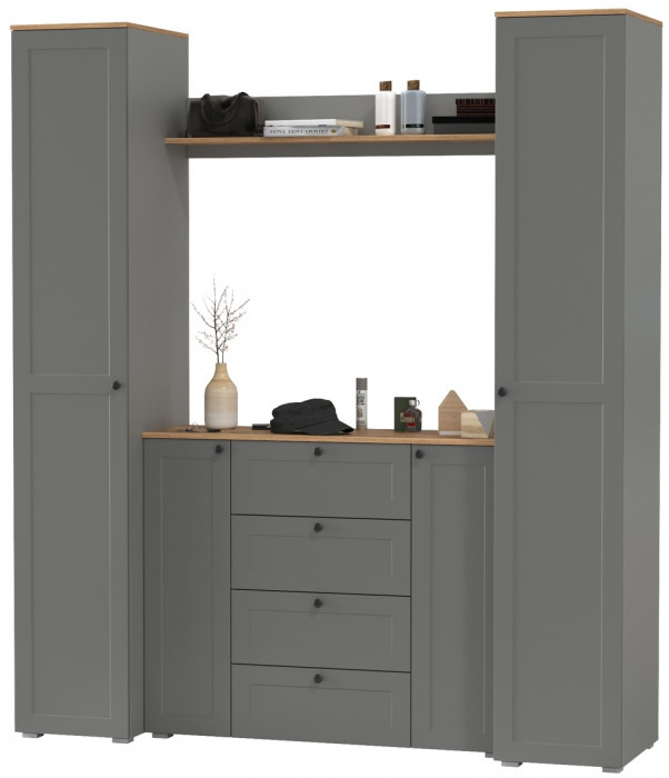 Остин Прихожая 74, цвет серый графит/дуб крафт золотой, ШхГхВ 200х54,3х229,6 см., универсальная сборка