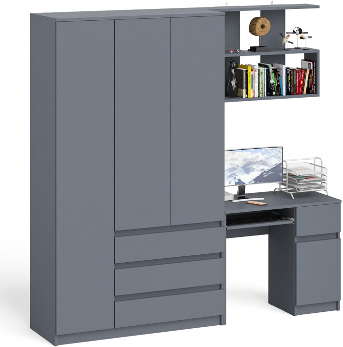 Мори Стол компьютерный МС-1 правый + Шкаф МШ1200.1 + Полка 900, цвет графит, ШхГхВ 210,4х50,4х209,6 см., НЕ универсальная сборка