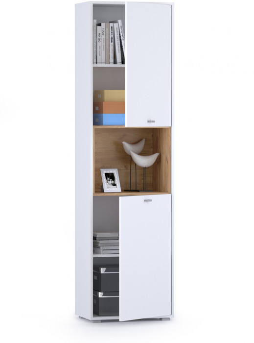 Бэль 10.04 Шкаф комбинированный, цвет дуб крафт золотой/белый премиум, ШхГхВ 55х36,6х200 см., универсальная сборка