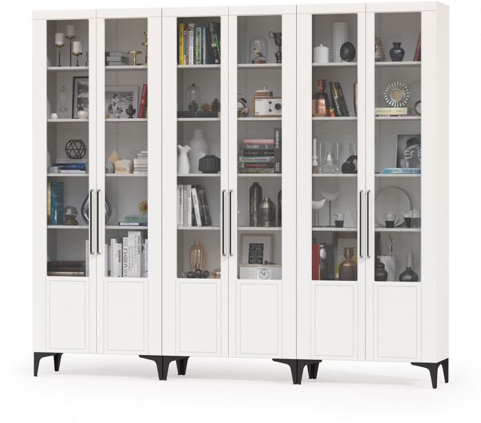 Валенсия Гостиная № 127, цвет ЛДСП белый шагрень/МДФ белый шагрень, ШхГхВ 252,3х38,1х225,2 см.