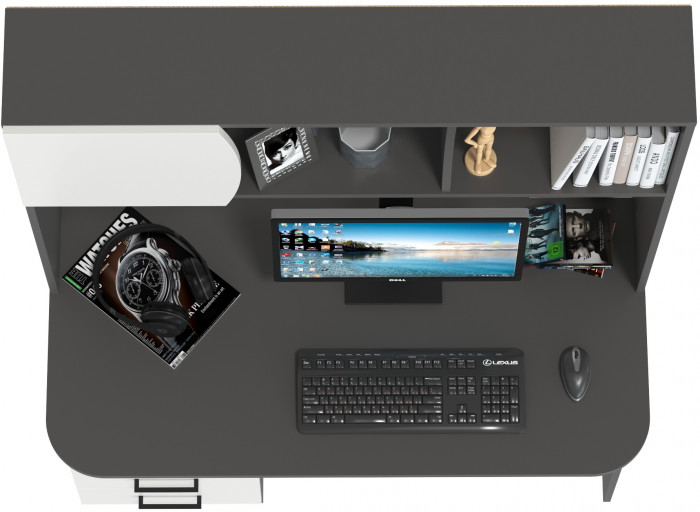 Стол рабочий 6-0606граф/бел Сигма, цвет графит/белый, ШхГхВ 120,5х60,5х166 см., НЕ универсальная сборка