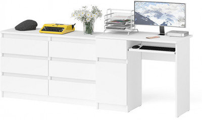 Мори компьютерный стол МС-1 левый + Комод МК1200.6, белый