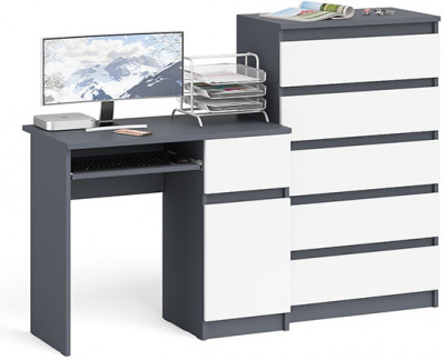 Мори компьютерный стол МС-1 правый + Комод МК700.5, графит/белый