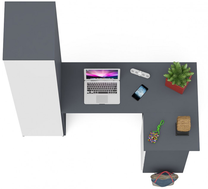 Мори компьютерный стол МС-16 правый + Пенал МШ400.1, графит/белый