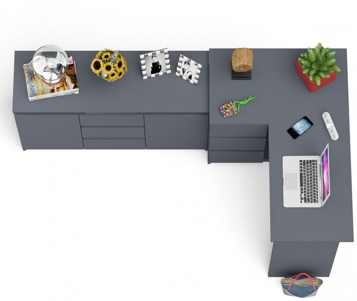 Мори Стол компьютерный МС-16 левый + Комод МК1200.3, цвет графит, ШхГхВ 244,8х84,9х76,6 см., выдвижные ящики слева, НЕ универсальная сборка