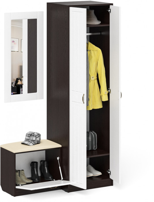 Прихожая П-6 Компоновка № 11, венге/фасады МДФ белое дерево фрезеровка прованс