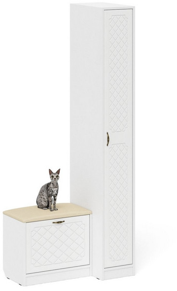 Прихожая П-6 Компоновка № 39, белая шагрень/фасады МДФ белое дерево фрезеровка ромб