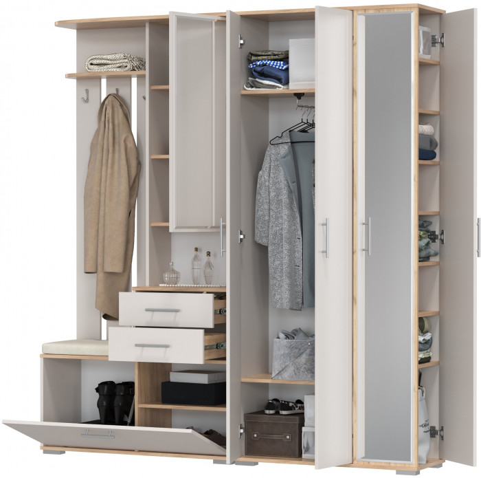 Прихожая Домино 5, цвет дуб крафт золотой/кашемир серый, ШхГхВ 188х36х202 см., универсальная сборка