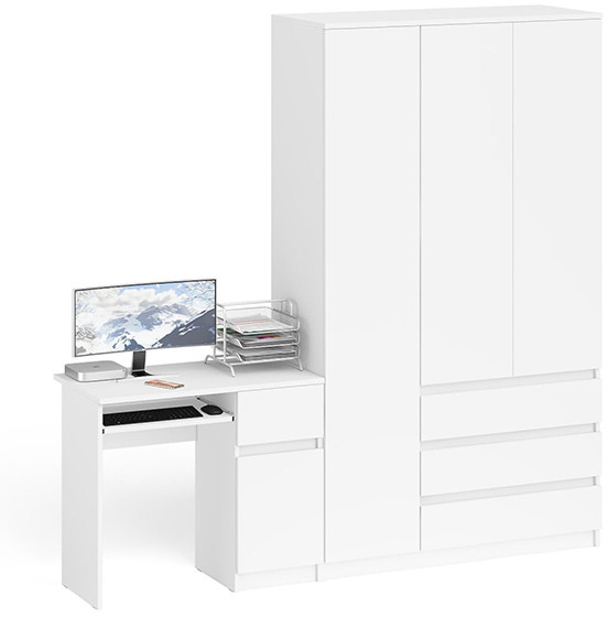 Мори компьютерный стол МС-1 правый + Шкаф МШ1200.1, белый
