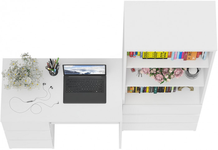 Мори компьютерный стол МС-6 левый + Стеллаж МСТ600.3, белый