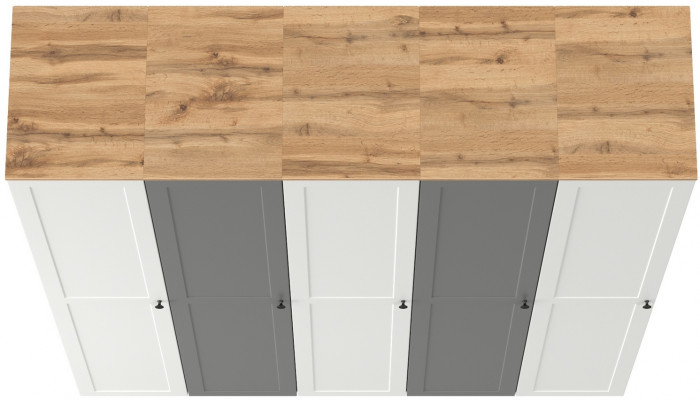 Остин 13.225 Шкаф-пенал 5 шт., белый шагрень/серый графит/дуб крафт золотой