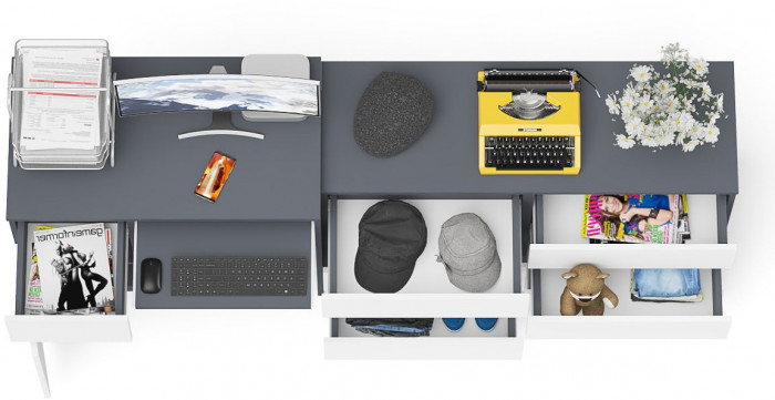 Мори компьютерный стол МС-1 левый + Комод МК1200.6, графит/белый