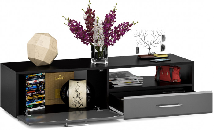 Тумба под ТВ Ларго 1,4, цвет корпус венге/фасады МДФ графитово-серый глянец, ШхГхВ 140х46х35 см., НЕ универсальная сборка