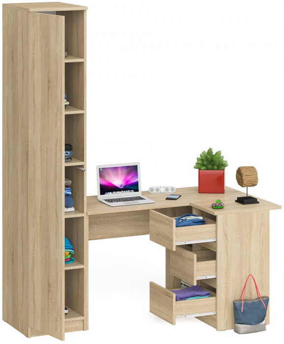 Мори компьютерный стол МС-16 правый + Пенал МШ400.1, дуб сонома