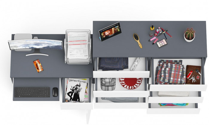 Мори Стол компьютерный МС-1 правый + Комод МК1200.10, цвет графит/белый, ШхГхВ 210,4х50х115 см., выдвижной ящик справа, НЕ универсальная сборка