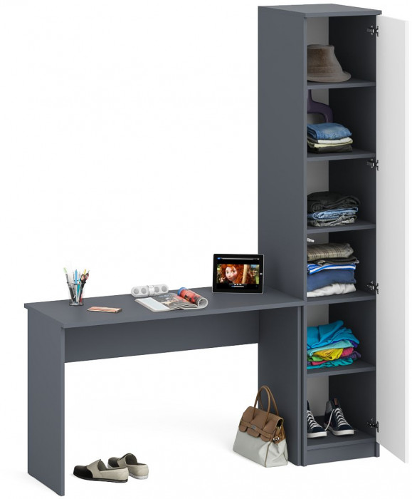 Мори письменный стол МСП1200.1 + Пенал МШ400.1, графит/белый