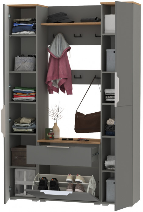 Октава Прихожая 20, серый графит/дуб крафт золотой/фасады МДФ серый графит