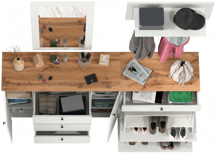 Остин Прихожая 56, белый шагрень/дуб крафт золотой