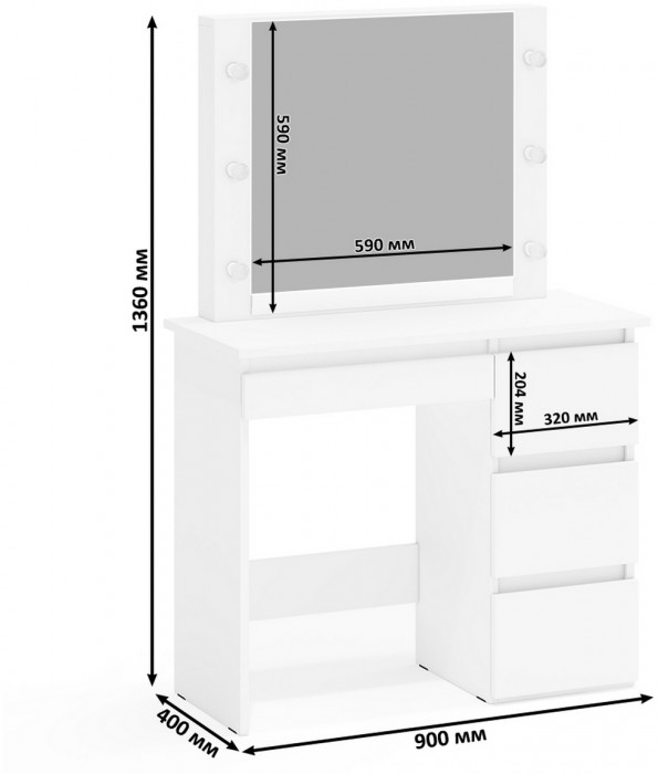 Ксения Кровать с ящиками 0900 + прикроватный блок + Столик с подсветкой Сура, белый
