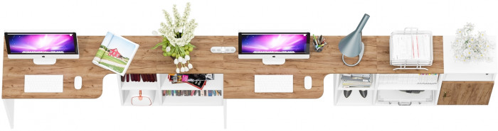 Лидер-8 Стол + Стол + Тумба МД 3.19, белый шагрень/крафт золото