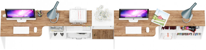 Лидер-8 Стол + Стол + Тумба МД 3.19, белый шагрень/крафт золото