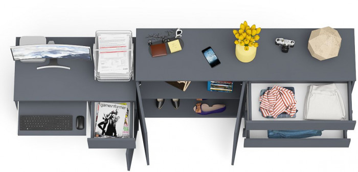 Мори компьютерный стол МС-1 правый + Комод МК1600.1, графит