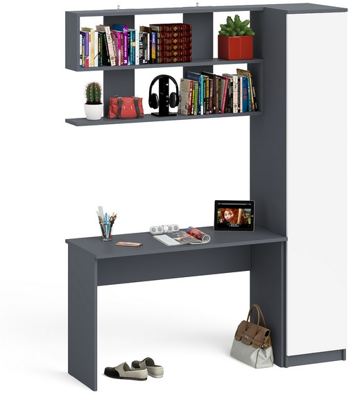 Мори письменный стол МСП1200.1 + Пенал МШ400.1 + Полка 1200, графит/белый