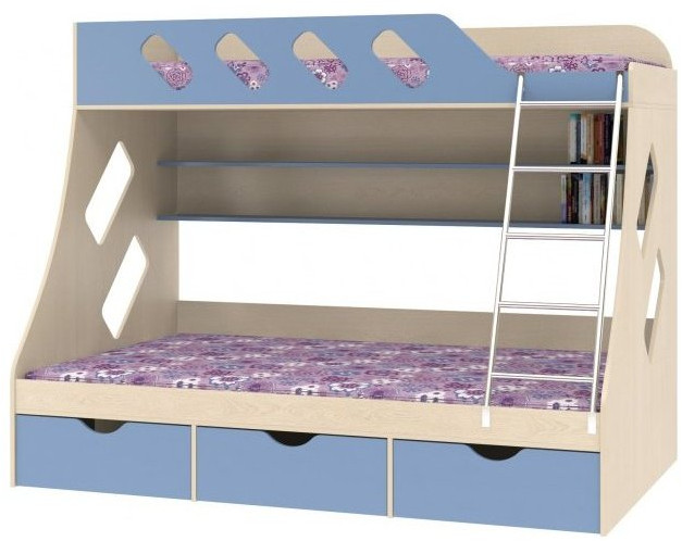 Дельта-20.01 Детская двухъярусная кровать с лестницей (Розовый, Ясень шимо светлый)