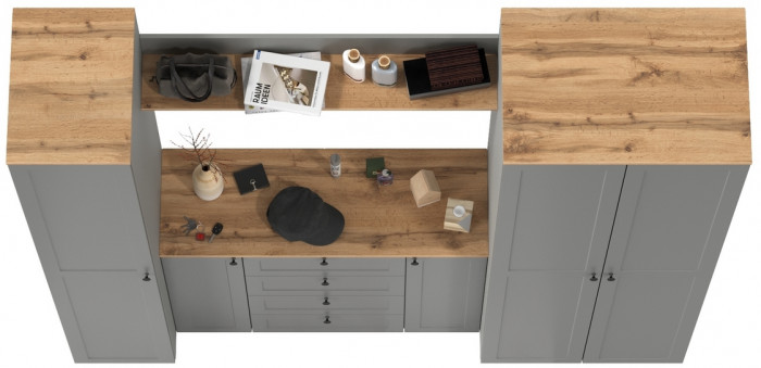 Остин Прихожая 75, цвет серый графит/дуб крафт золотой, ШхГхВ 240х54,3х229,6 см., универсальная сборка