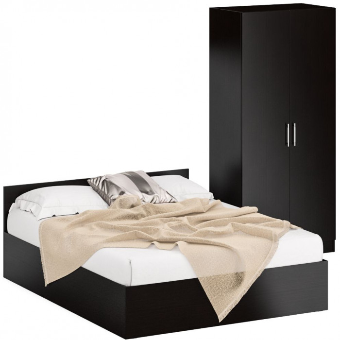 Кровать 1600 + Шкаф 2-х створчатый Стандарт, цвет венге, ШхГхВ 163,5х203,5х70 + 90х52х200 см., сп.м. 1600х2000 мм., без матраса, основание есть