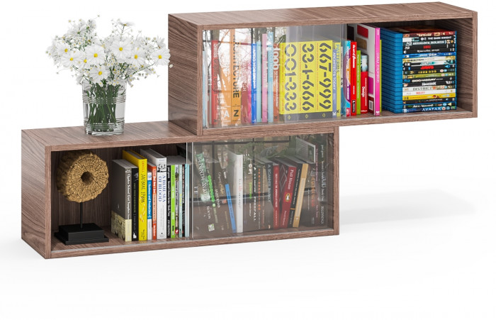 Две полки книжных С-МД-КН01, цвет ясень шимо тёмный, ШхГхВ размер каждой полки в отдельности: 83х25х30 см., стеклянные дверцы