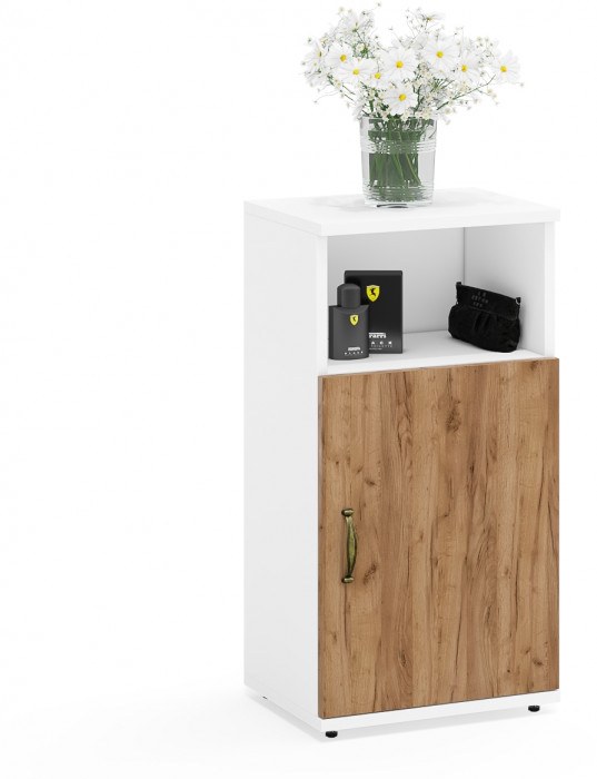 Лидер-8 Модуль Тумба МД 3.19, цвет белый шагрень/крафт золото, ШхГхВ 40х30х75 см., универсальная сборка (ниша и дверка)