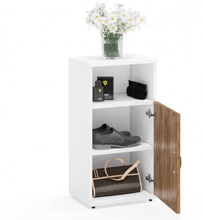 Лидер-8 Модуль Тумба МД 3.19, цвет белый шагрень/крафт золото, ШхГхВ 40х30х75 см., универсальная сборка (ниша и дверка)