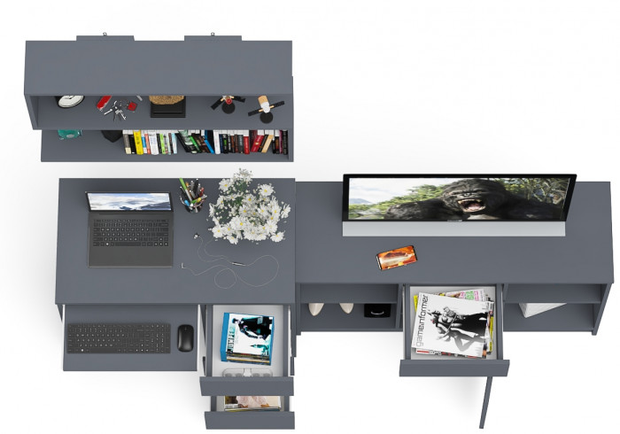 Мори компьютерный стол МС-6 правый + Тумба МТВ1204.1 + Полка 900, графит