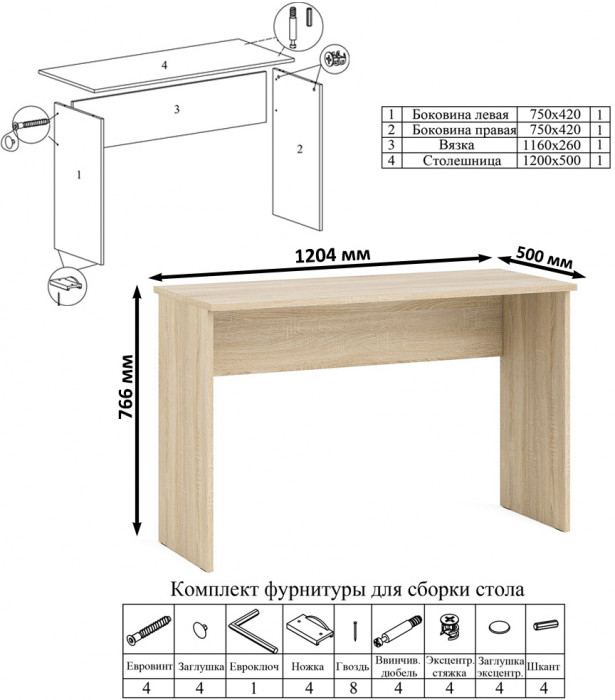 Мори письменный стол МСП1200.1 + Пенал МШ400.1, дуб сонома