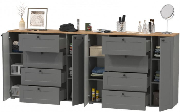 Остин 16.221 Комод + 16.221 Комод, серый графит/дуб крафт золотой