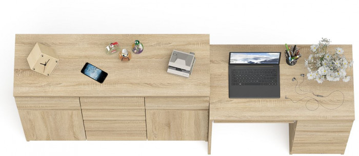 Мори Стол компьютерный МС-6 правый + Комод МК1200.4, цвет дуб сонома, ШхГхВ 210,4х50х94 см., выдвижные ящики справа, НЕ универсальная сборка