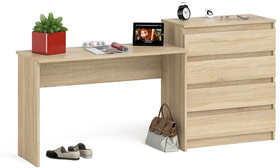 Мори Стол письменный МСП1200.1 + Комод МК800.4, цвет дуб сонома, ШхГхВ 200,8х50х94 см., универсальная сборка