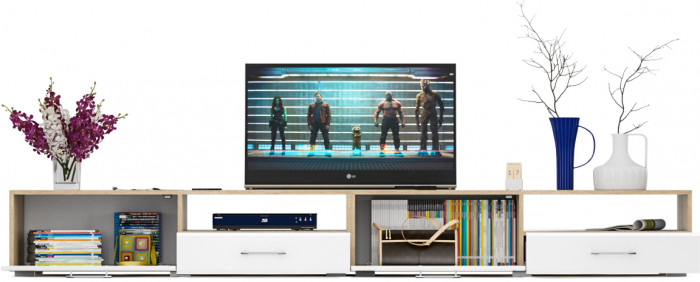 Тумба под ТВ Ларго 1, корпус дуб сонома/фасады МДФ белый глянец