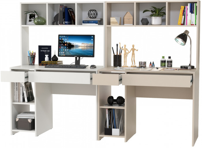 компьютерный стол Комфорт 12.77F + компьютерный стол Комфорт 12.77F, белый шагрень/сатин