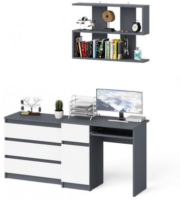 Мори компьютерный стол МС-1 левый + Комод МК800.1 + Полка 900, графит/белый